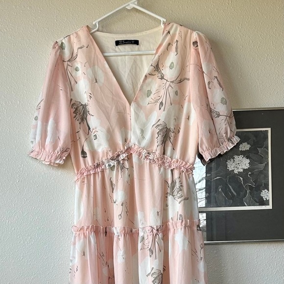 Simplee chiffon maxi floral tiered skirt long summer Bohemian Cottagecore M‌ - Picture 4 of 13